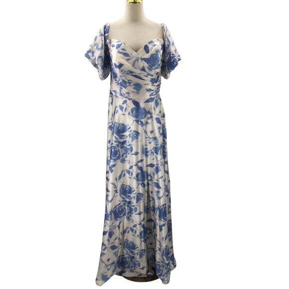 FORMAL PARTY AW 16 2X Plus Blue Oceanic fantasy bridesmaid maxi dress NEW B165 - Picture 2 of 8